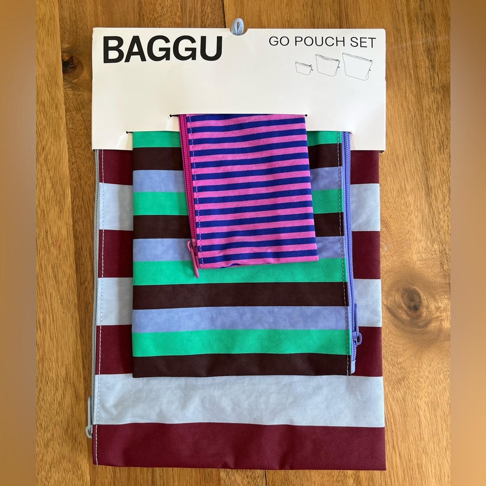 NWT Baggu Go Pouch Set - stripes pattern